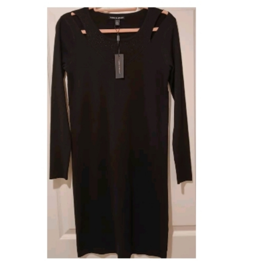 CABLE & GAUGE RHINESTONES SPARKLY BODYCON SWEATER DRESS CUT SHOULDER